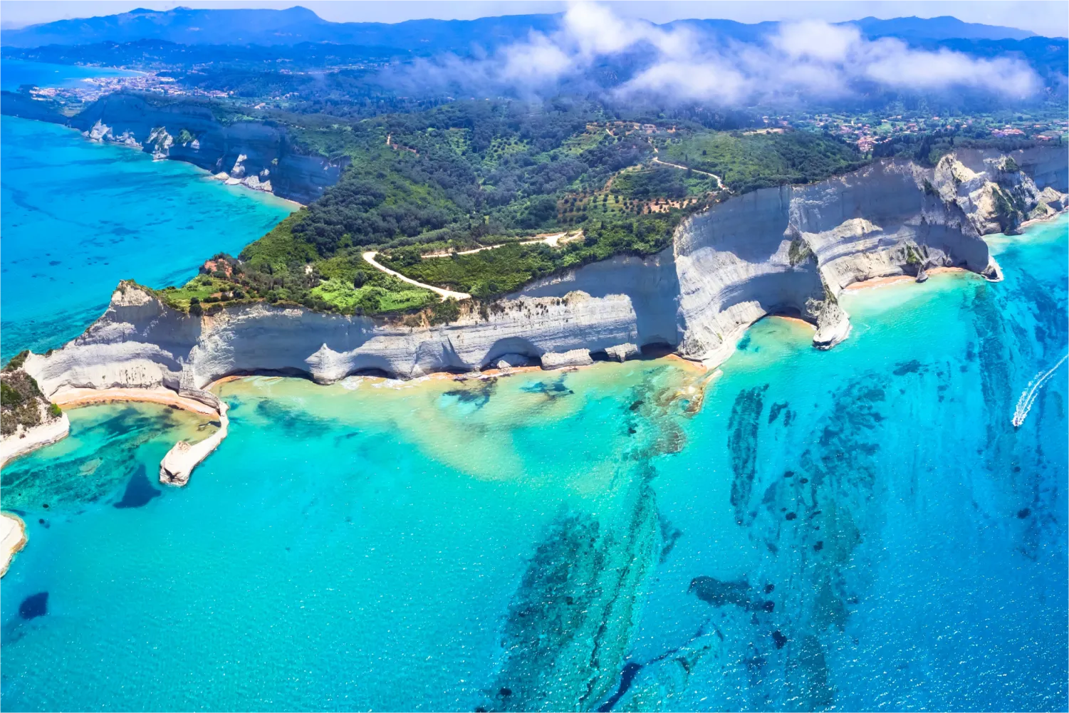 Aerial view of Cape Drastis Natural Beuty Landscape in the Northern Part Of Corfu Island