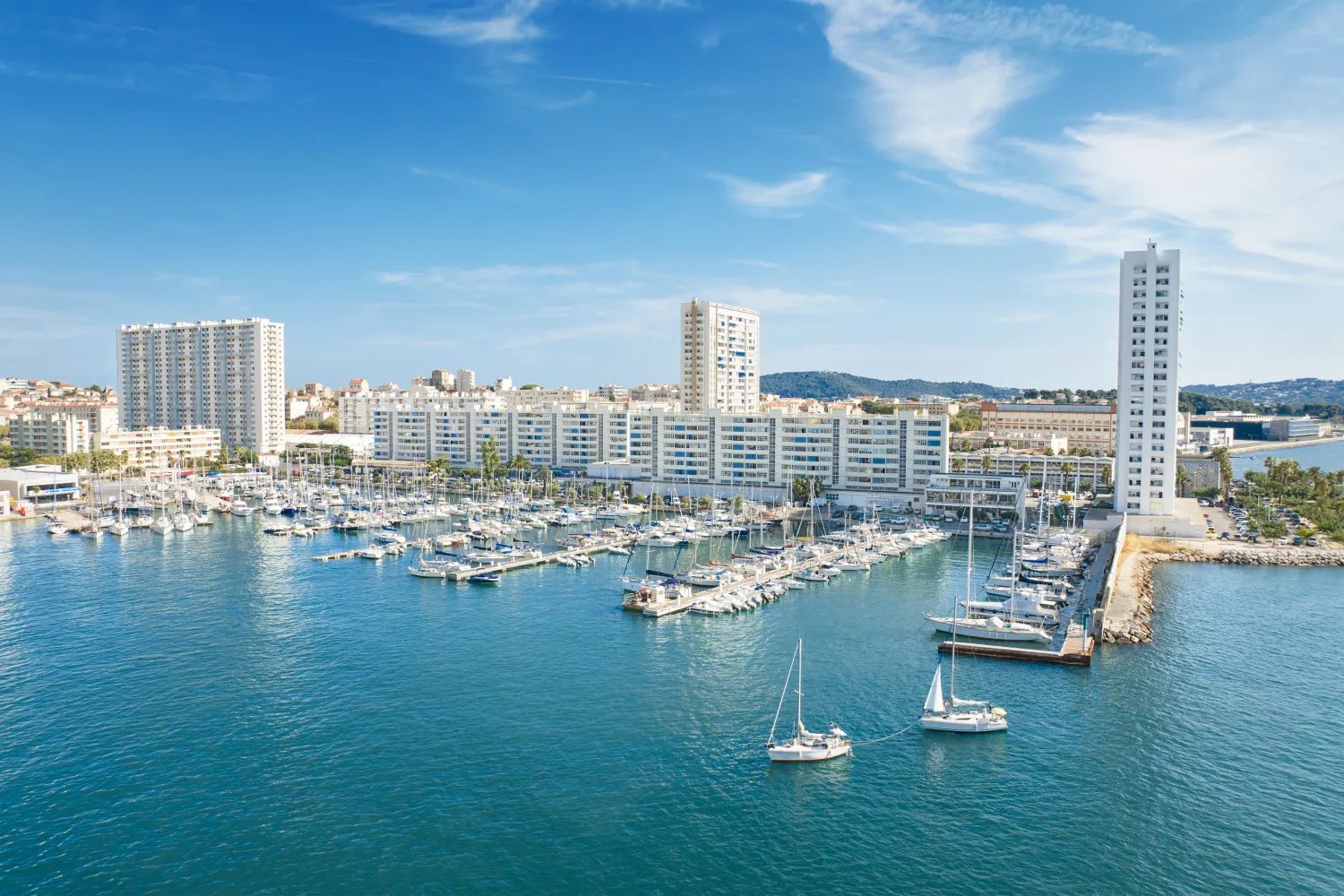 Aerial view of the port and marina of Toulon
