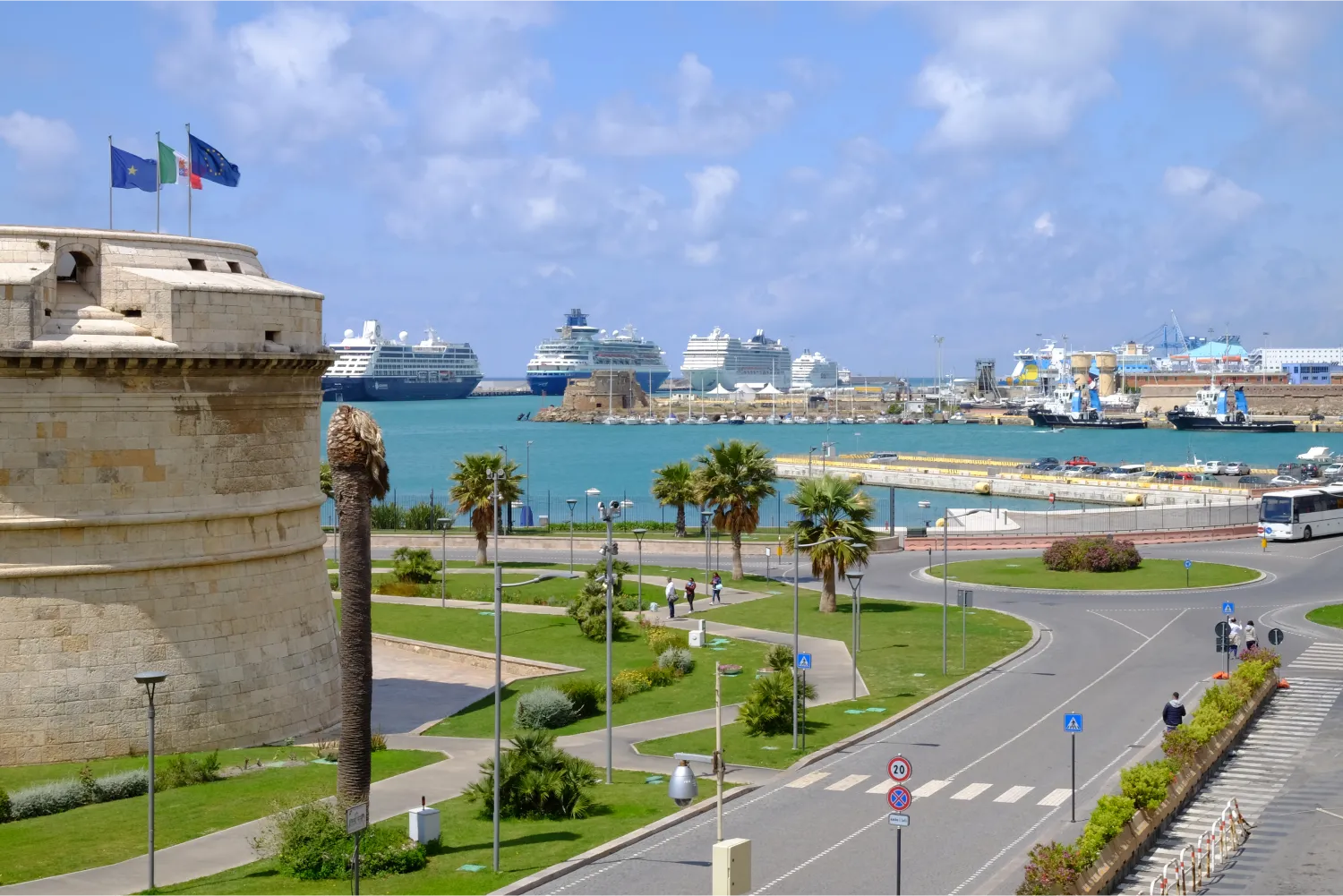 A Street And the Tower Of The Forte Michelangelo in Civitavecchia port