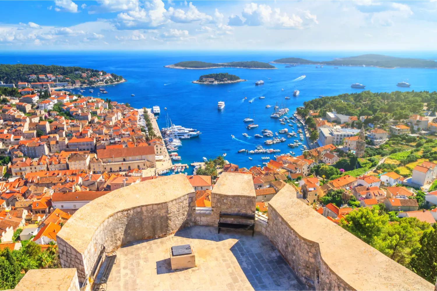 Amazing aerial view of the ancient city of Hvar in Croatia