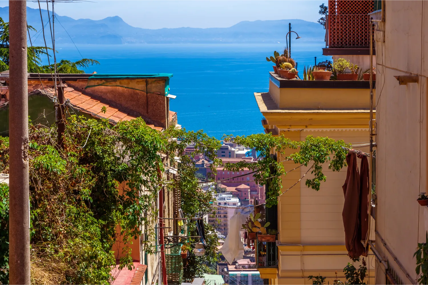 The Quartieri Spagnoli Neighborhood In Naples. Street View Of Old Town with traditional houses