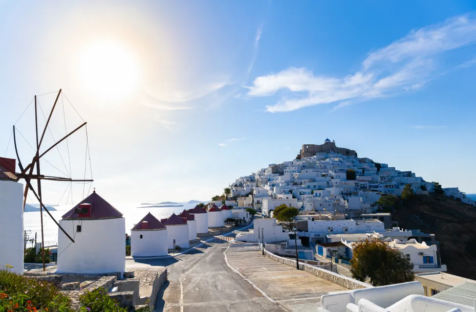 Road with windmills to chora of Astypalea