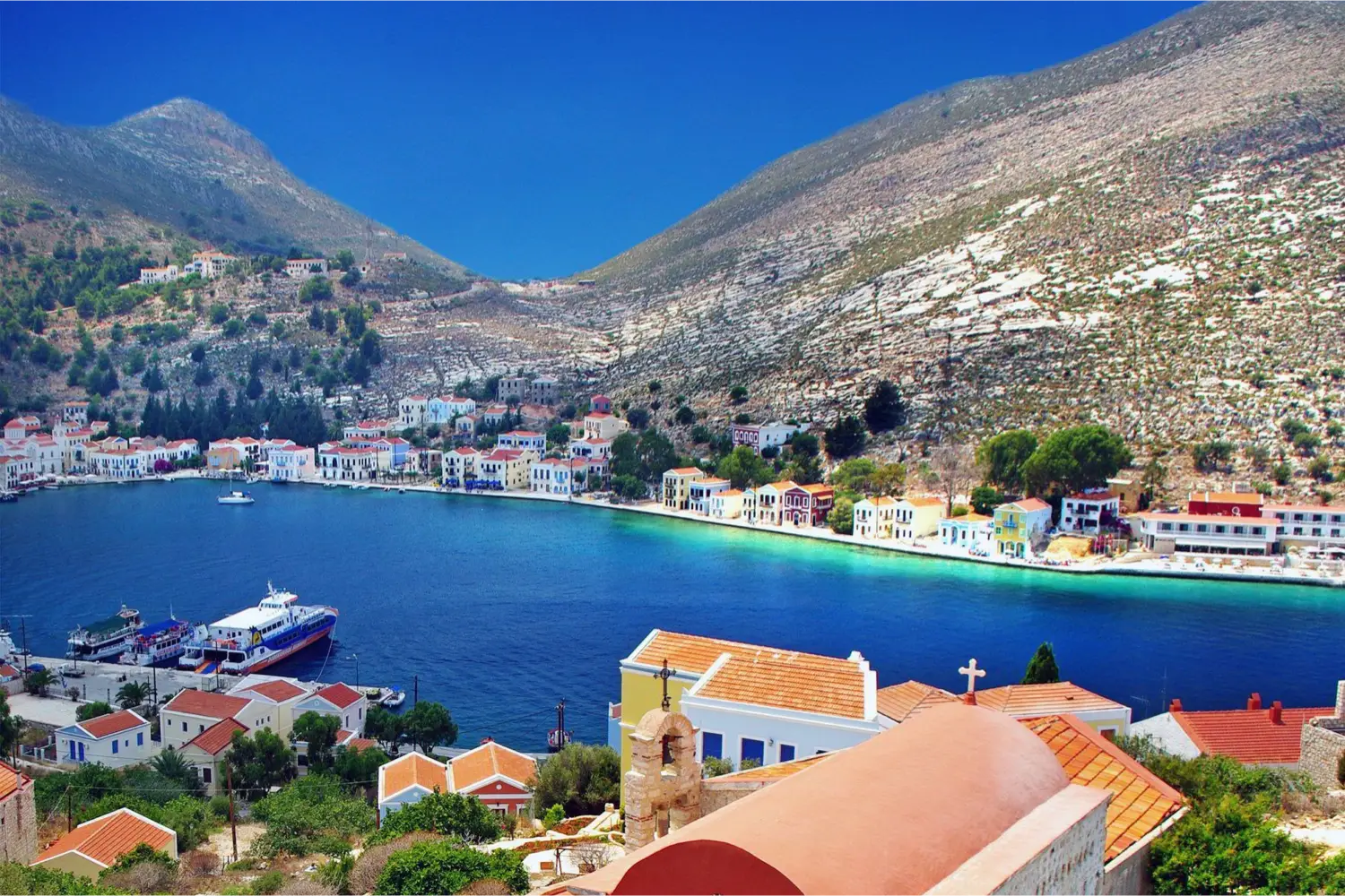 View of Megisti village and its little harbor