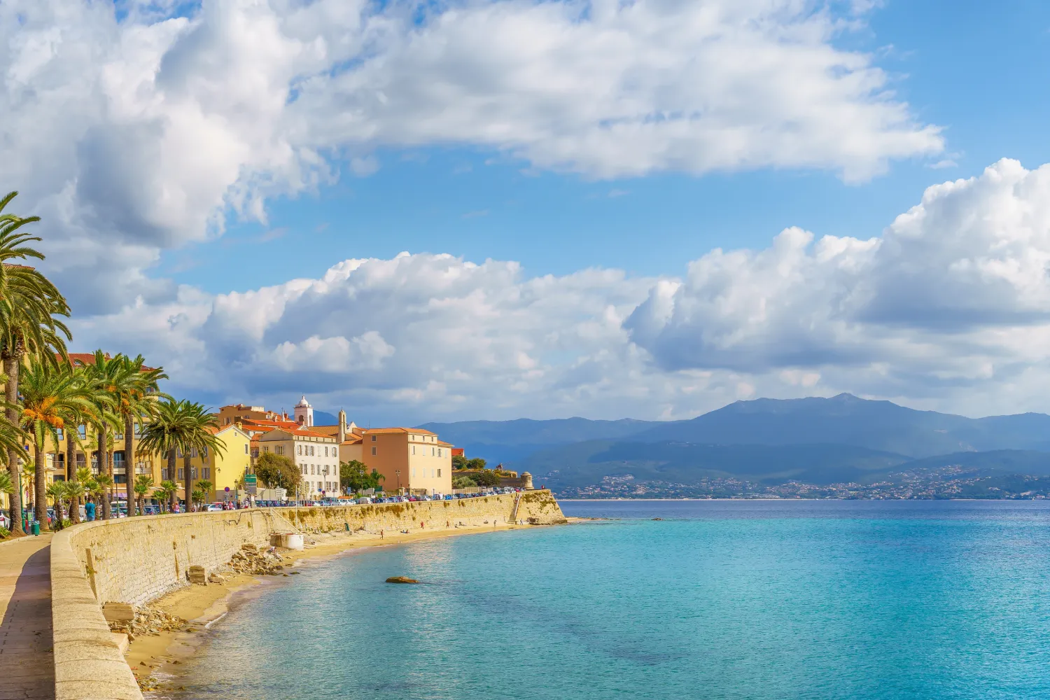 View of the promenade with Saint Francois Beach And the Old Citadel In Ajaccio