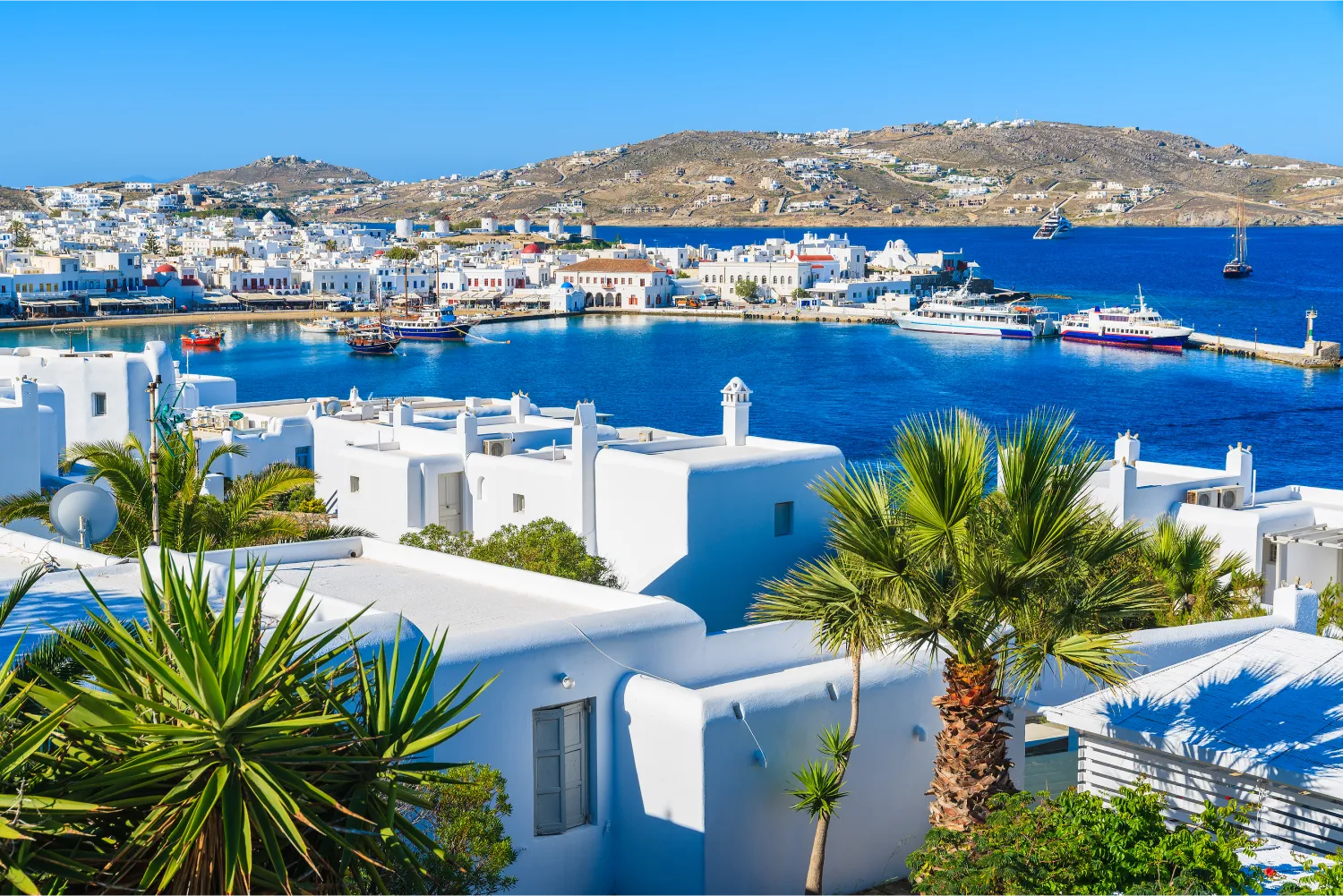 View Of Mykonos Port And Town