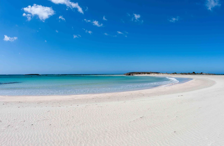 Turquoise sea and white sand beach in Greece