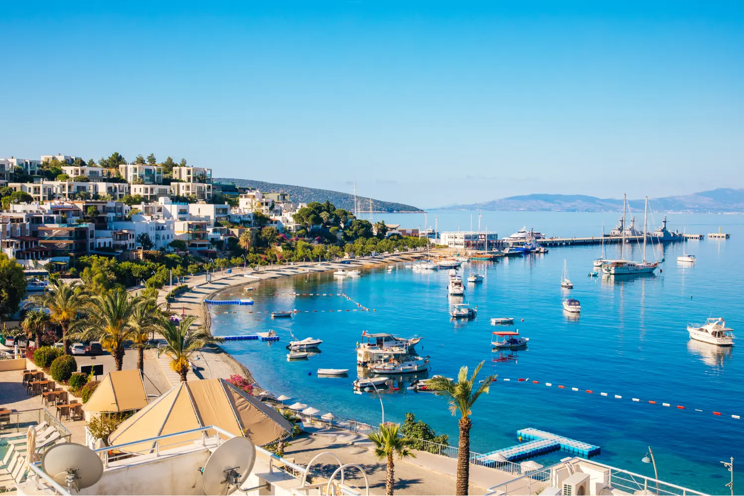 Aerial view of a beatiful seaside promenade in Bodrum