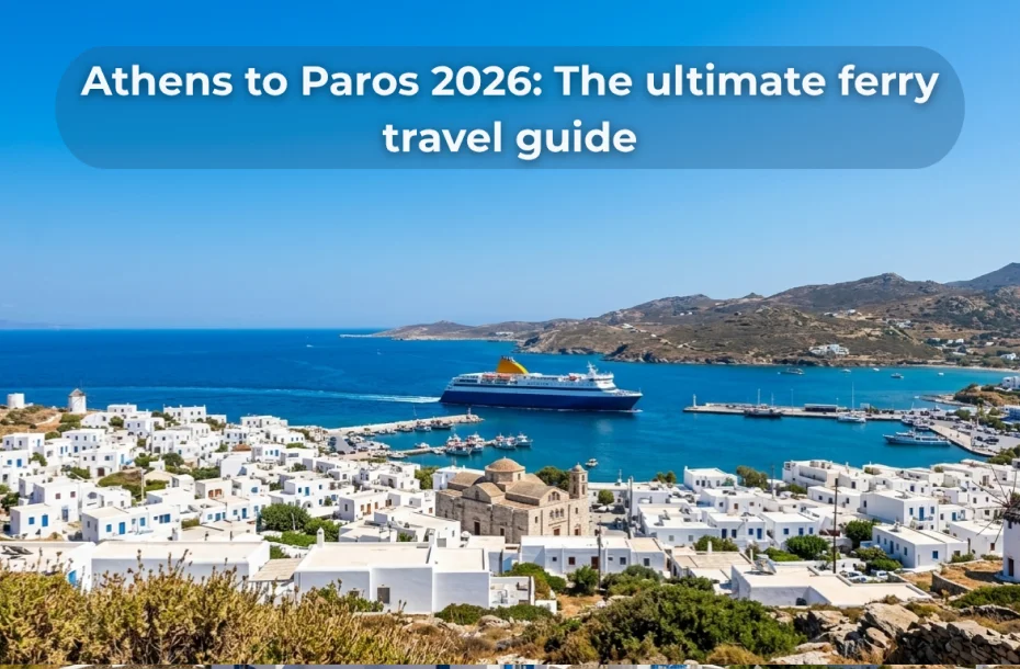 Conventional ferry reaching the port of Paros