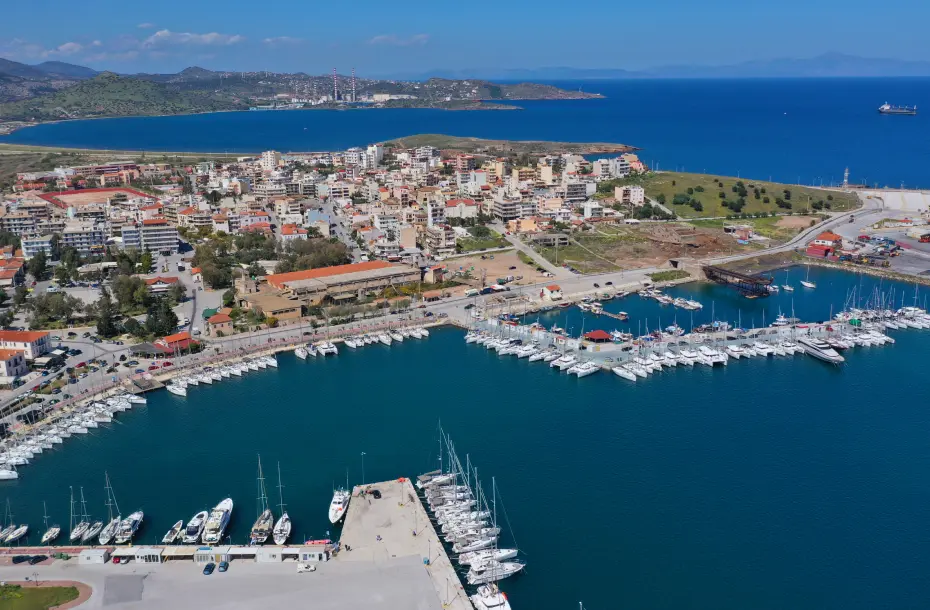 Aerial photo of the port of Lavrio with yachts parked