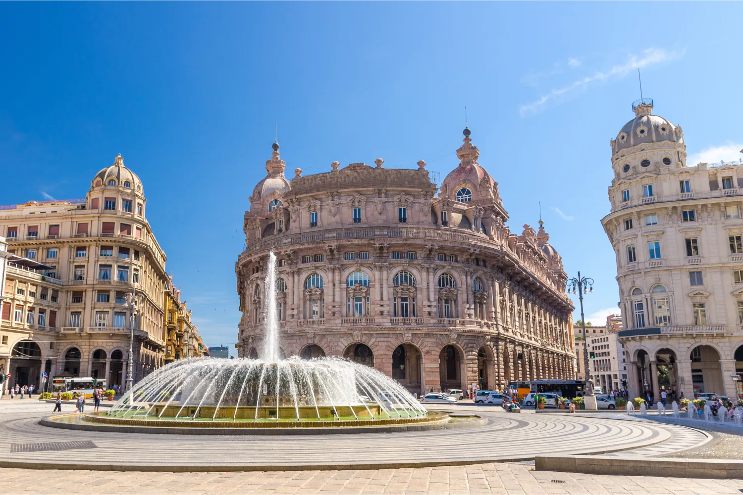 Genoa Piazza Raffaele De Ferrari Square With Fountain And Palazzo Della Nuova Borsa Palace image