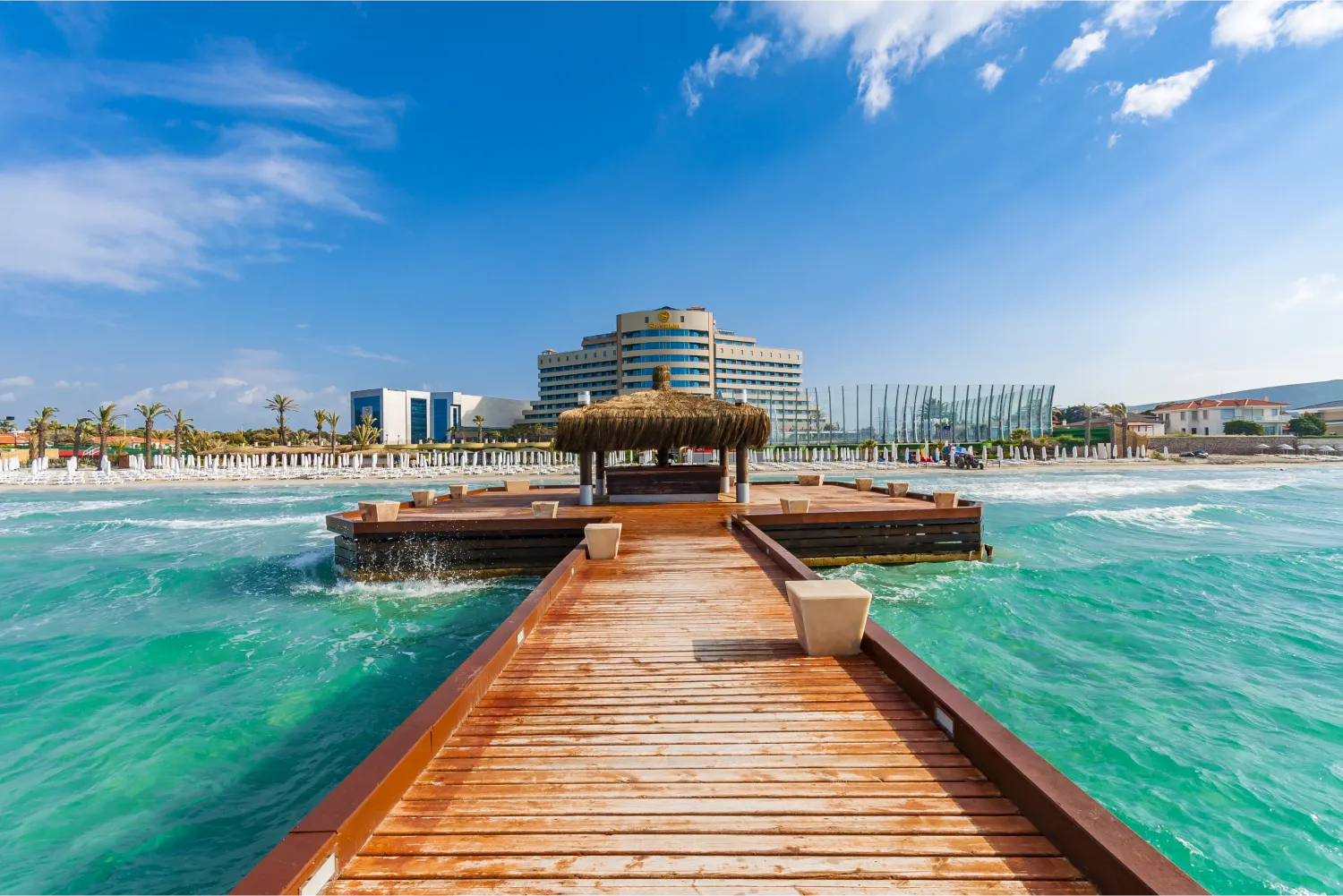 A resort's platform in the turqouise sea of Cesme