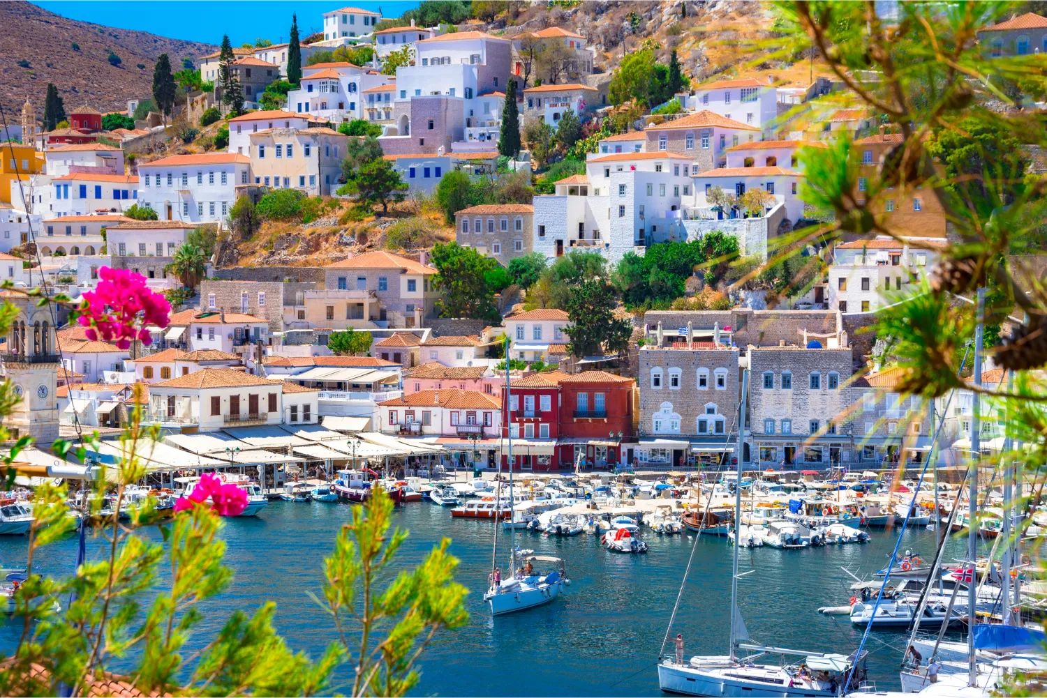 View Of The Amazing Hydra village next to the port