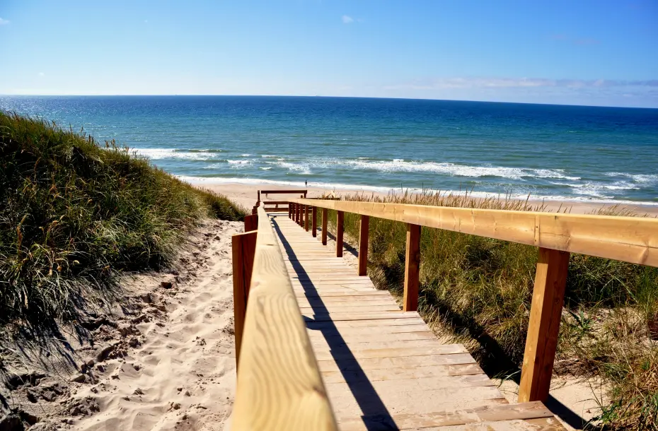 Wooden stairway leading to the beach in Hirtshals