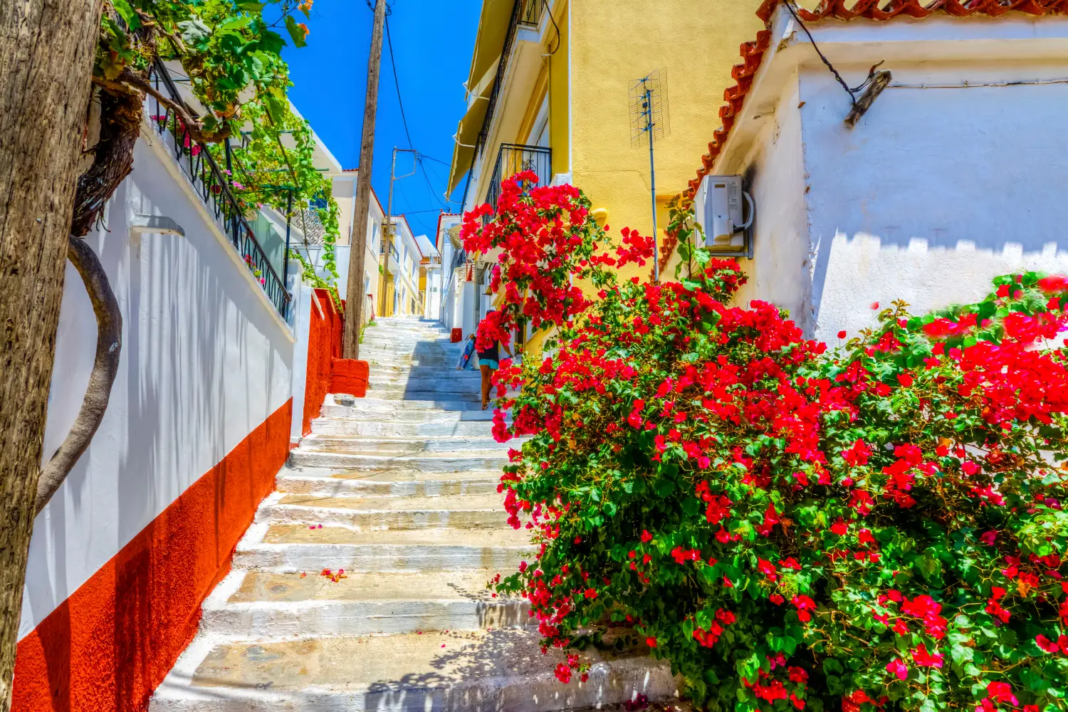 Colorful stairs with flowers in Vathi, Samos