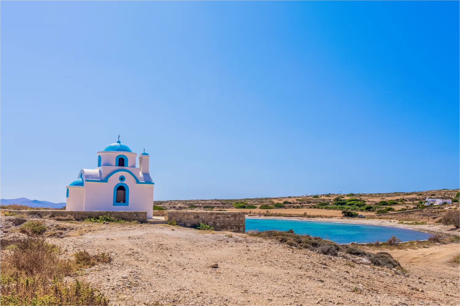 Beautiful Seascape And Church Of Agios Nikolaos Near The Beach In Lipsi
