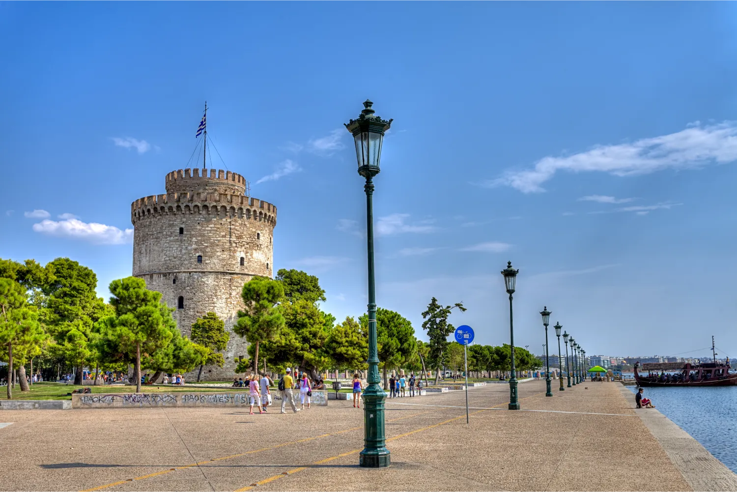 The beautiful promenade in the port of Thessaloniki next to the White Tower