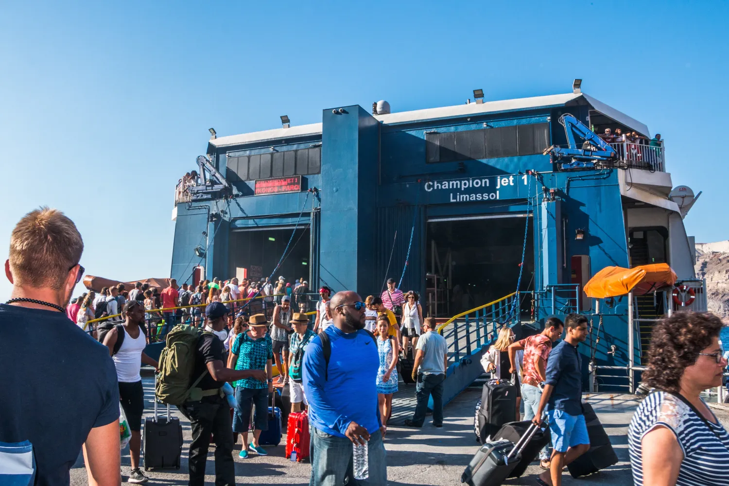People embarking from the Greek Ferries traveling to the Greek Islands