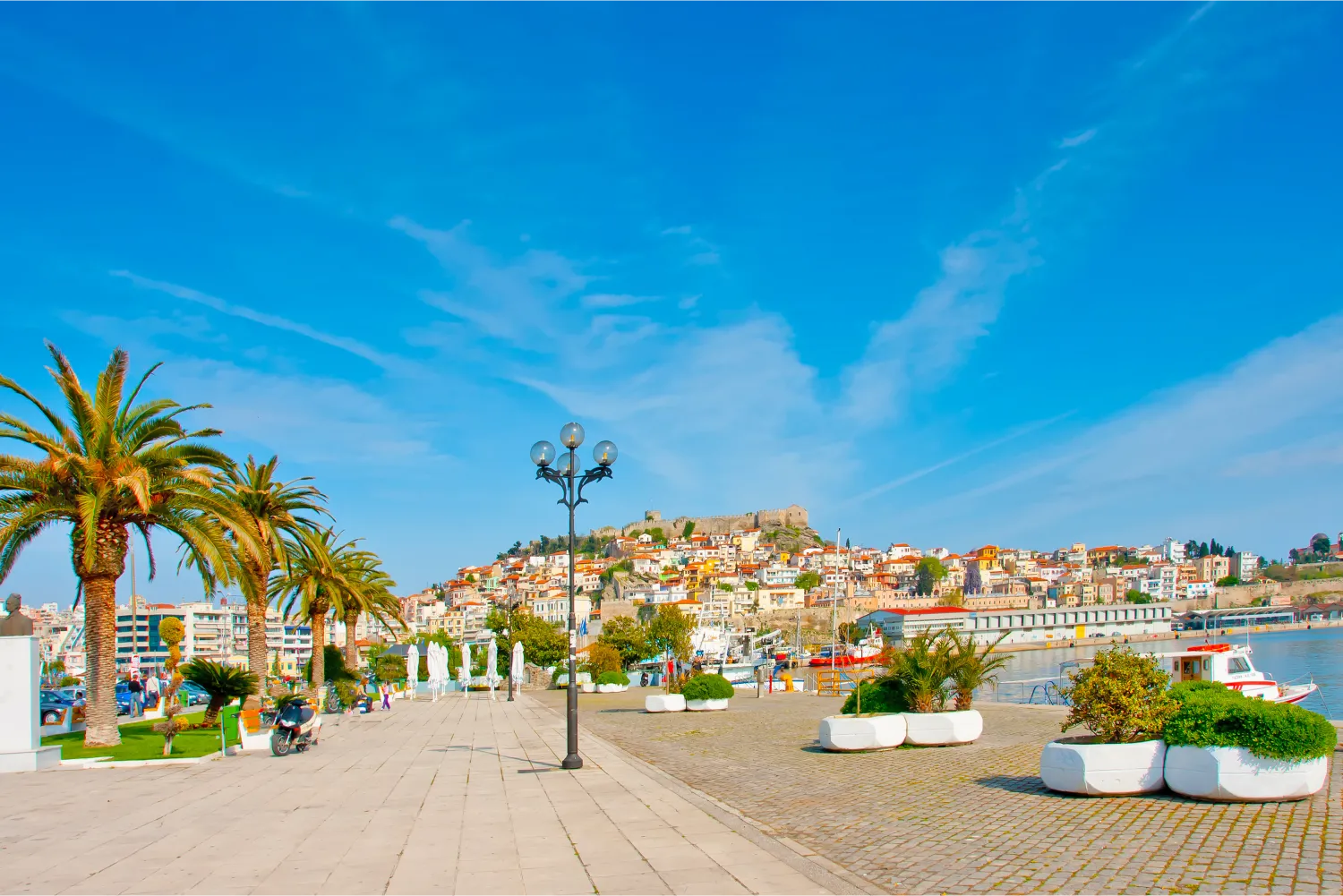 Beautiful promenade at the port of Kavala