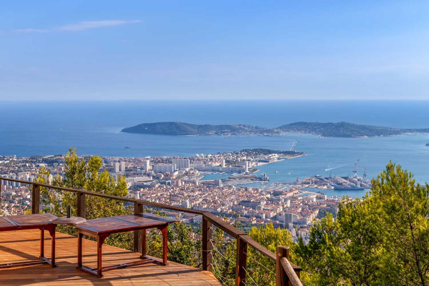 Aerial View Of Toulon City And Coastline From Observation Deck On The Faron Mountain