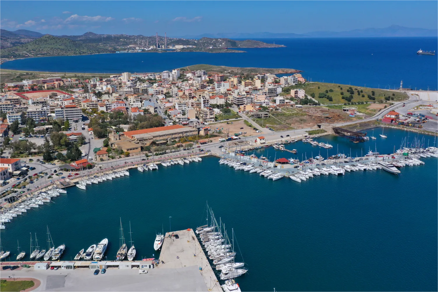 Aerial Photo Of the Port Of Lavrio With yachts parked
