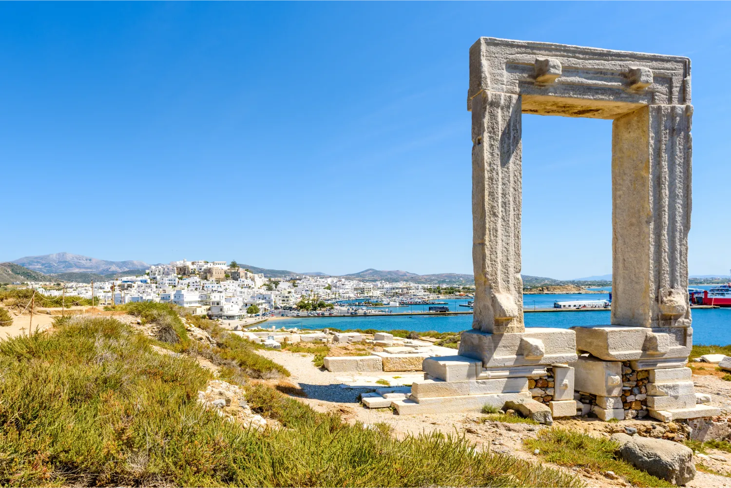 The famous Portara Of Ancient Temple Of Delian Apollo in Naxos