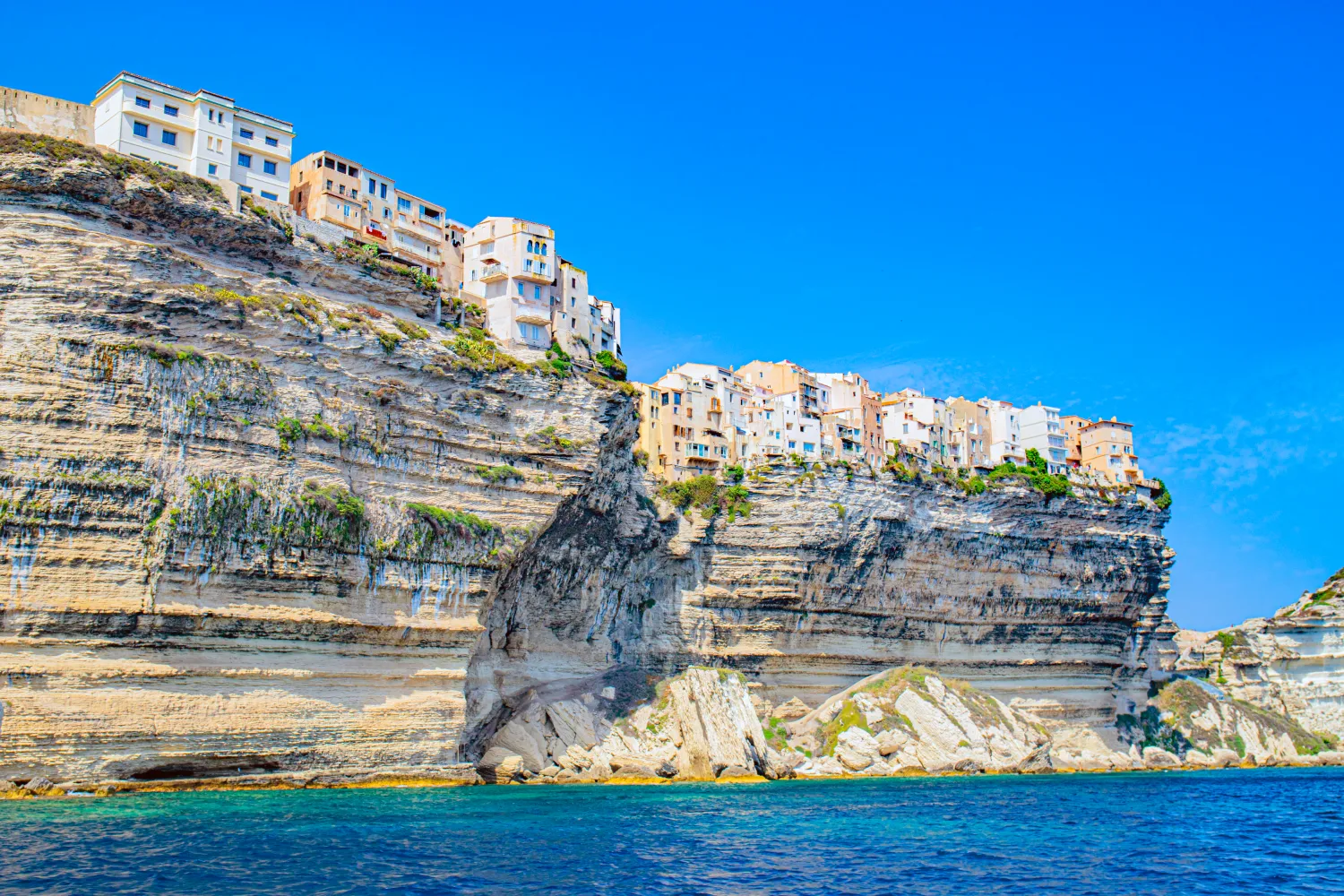 dramatic view of The City Of Bonifacio, the city of cliffs, In Corsica, built on rising rocks from the sea