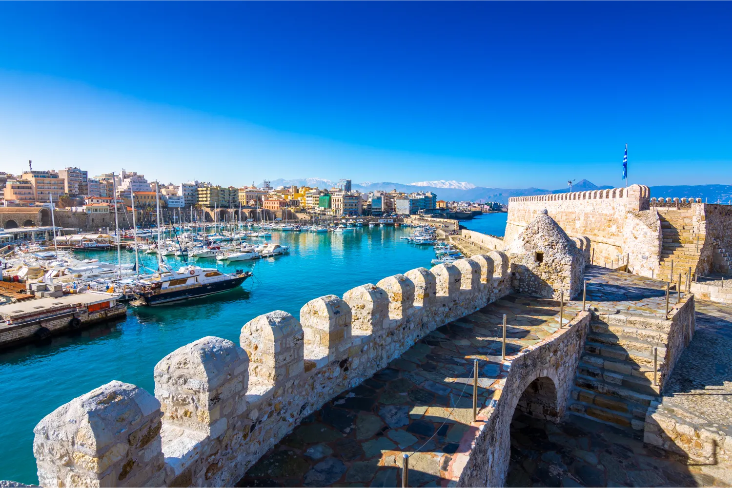 Heraklion Harbour With Old Venetian Fort Koule And Shipyards, Crete
