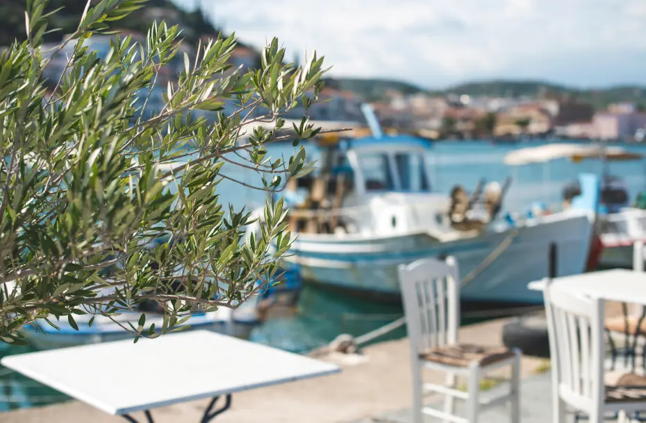 View from a tavern to the fishing port of Gythio
