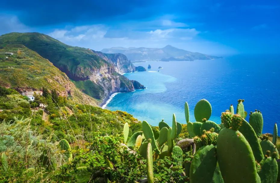 View of Vulcano from a cliff in Lipari