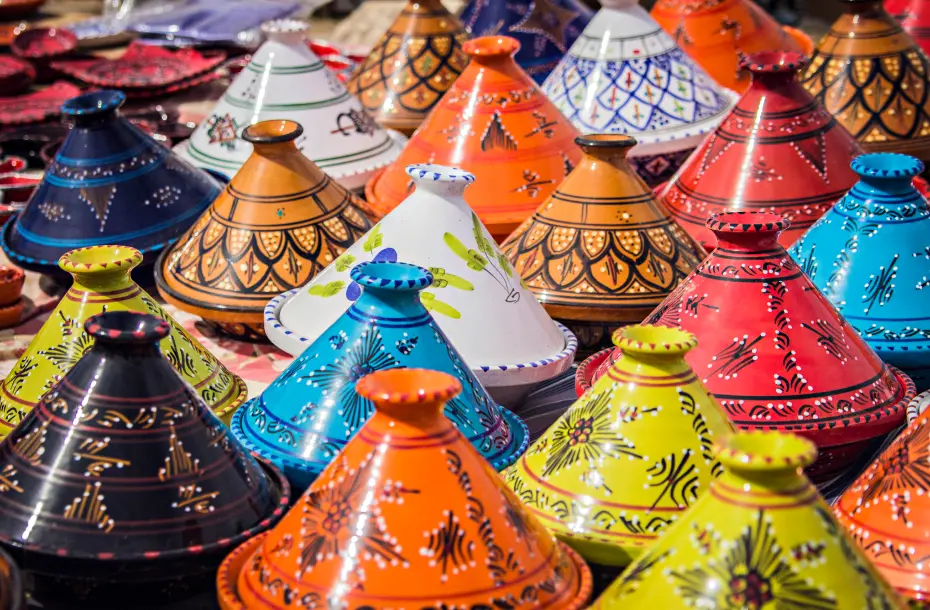 Traditional berber dinnerware called Tajine for cooking couscous in Algeria