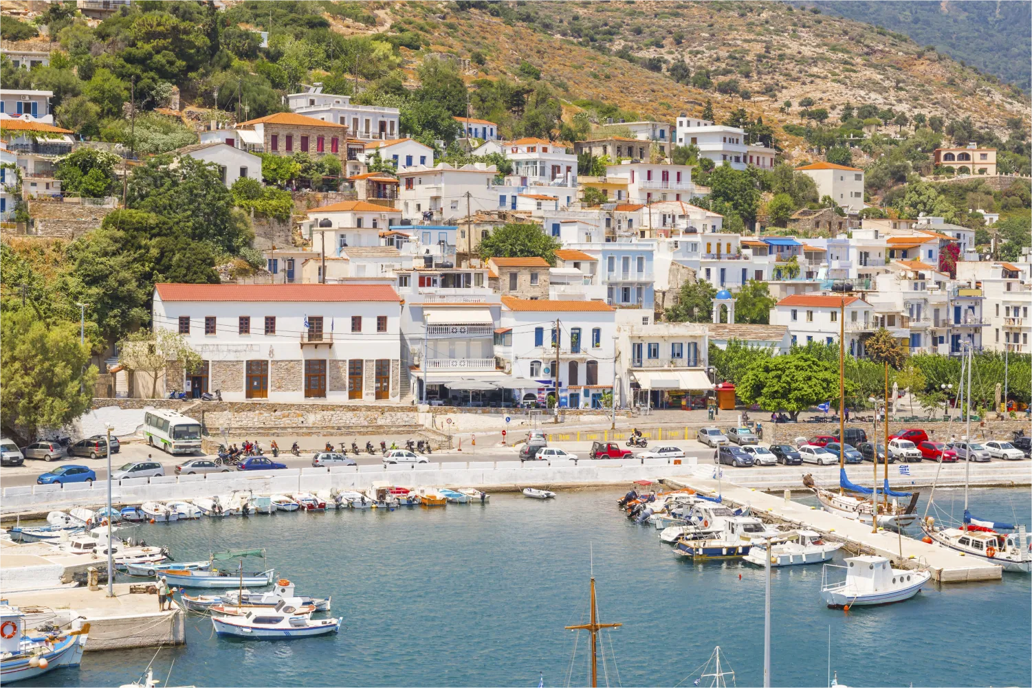 View of the village of Agios Kirikos and its picturesque port