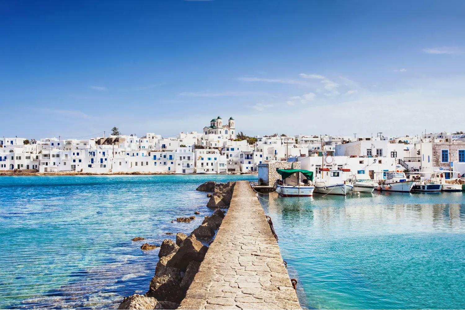 A pier with fishing boats in Paros island