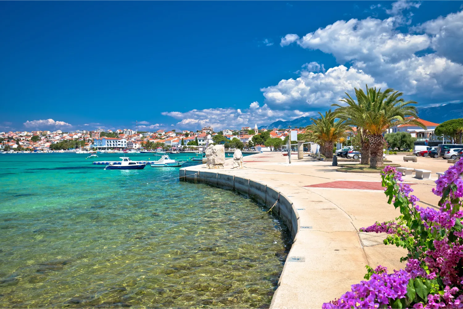 beautiful Waterfront And Turquoise Sea of Novalja Town in Pag Island