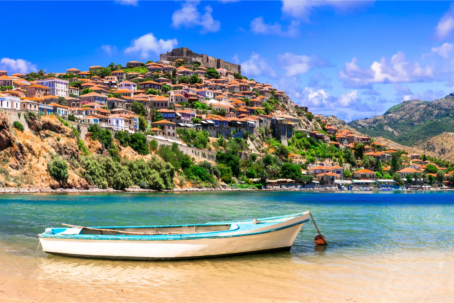 Fortress overlooking the town and its beautiful bay in Lesvos