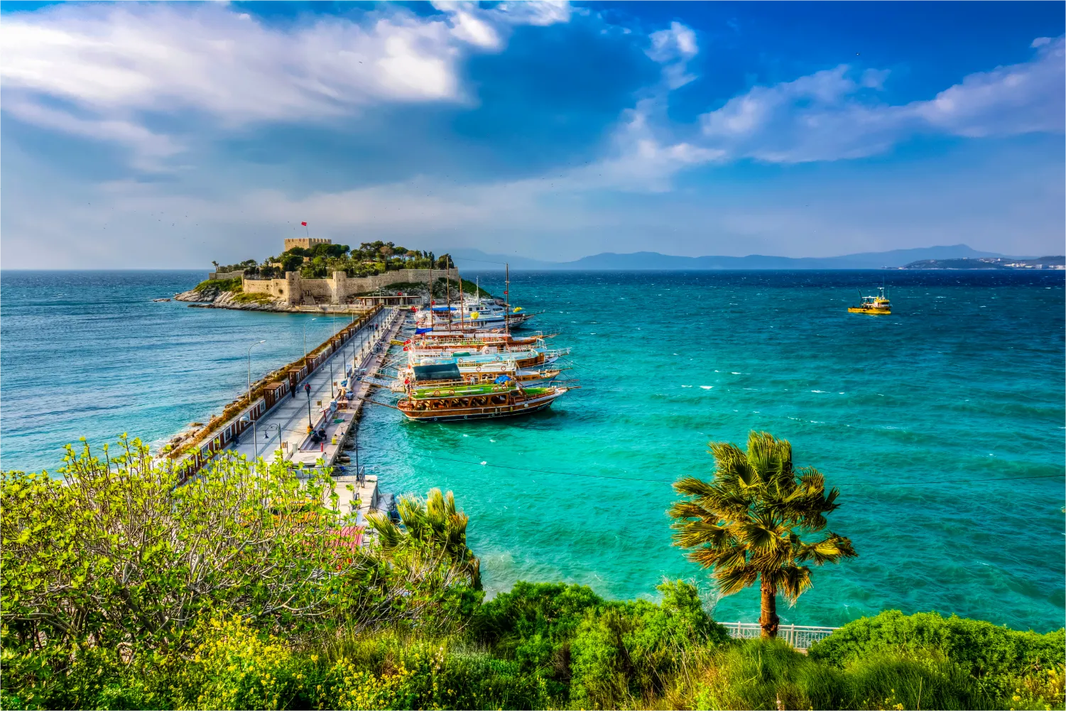 Overlooking at the bridge that connects Kusadasi with Pigeon Island